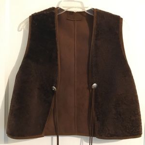 Lauren Ralph Lauren Fur and Leather Vest with Turquoise Accent